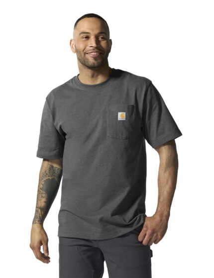 Carhartt Mens Loose Fit Heavyweight Short-Sleeve Pocket T-Shirt Work Utility t Shirts, Carbon Heather, Medium US